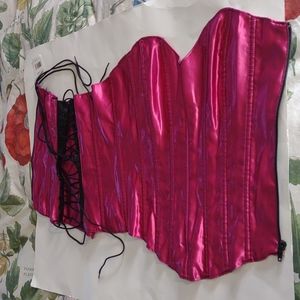 Lovers Lane BNWT pink satin boned side zip up bustier/ corset size 34